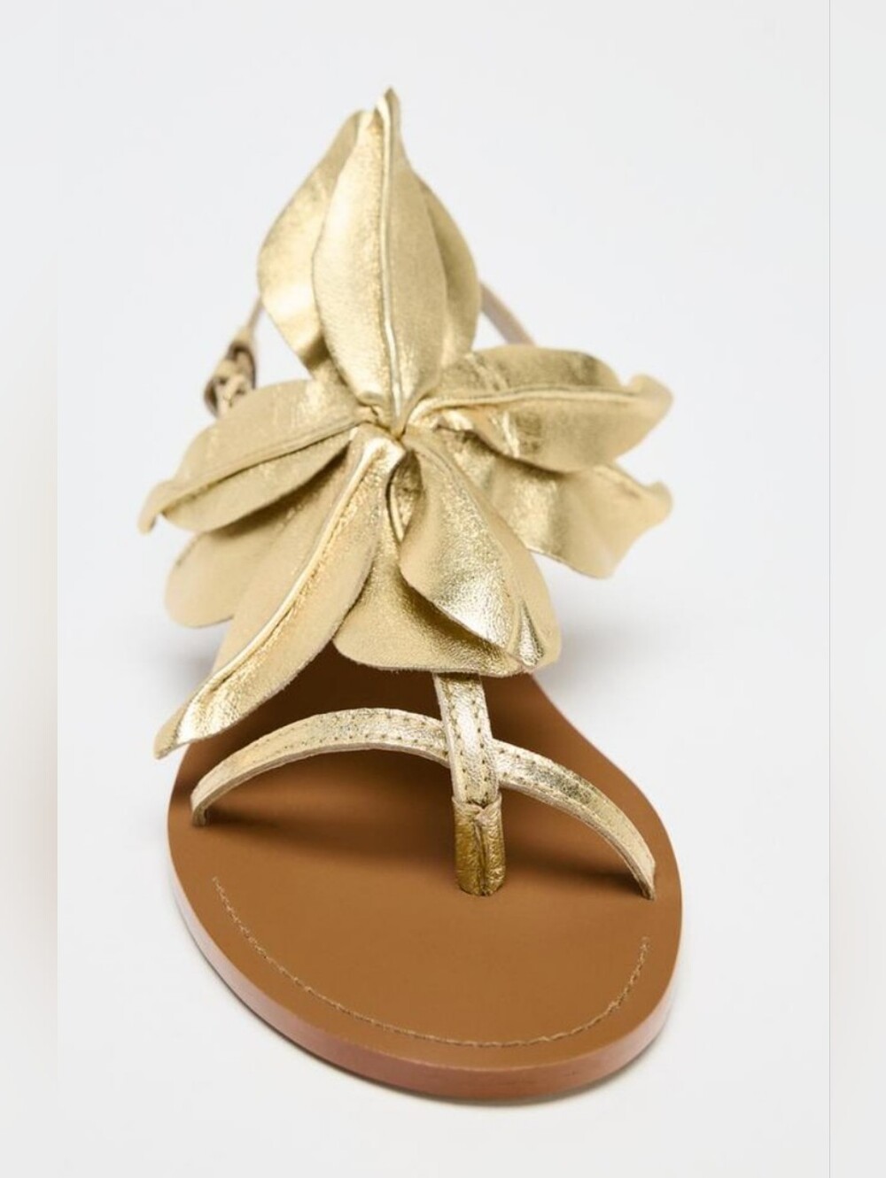 Zara Women’s Gold Floral Leather Sandal NWOT